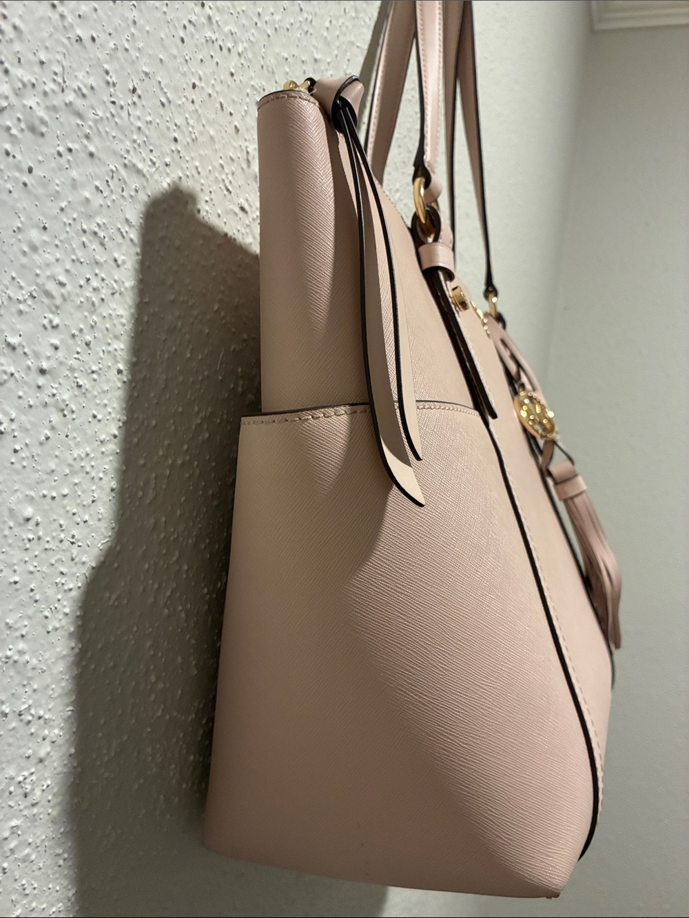 Michael Kors Light Pink Saffiano Leather Tote with Tassel Charm - Picture 7 of 12